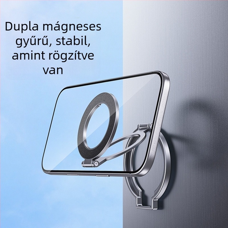 Alumíniumötvözetű mágneses telefontartó MagSafe, kétoldalas, forgatható asztali állvánnyal és összecsukható gyűrűvel