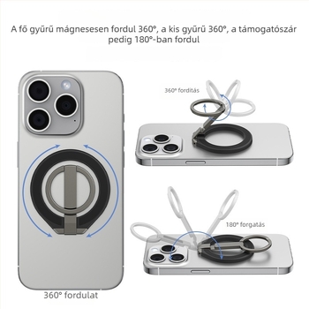 Mágneses telefontartó dupla oldalú mágnessel, 360°-ban forgatható, fém kivitel, kompatibilis Apple és Android eszközökhöz