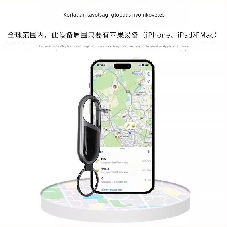 Már Find My-kompatibilis nyomkövető medál – Bluetooth, GPS, újratölthető 170–220 mAh akkumulátor, ABS+fém/PVC konstrukció