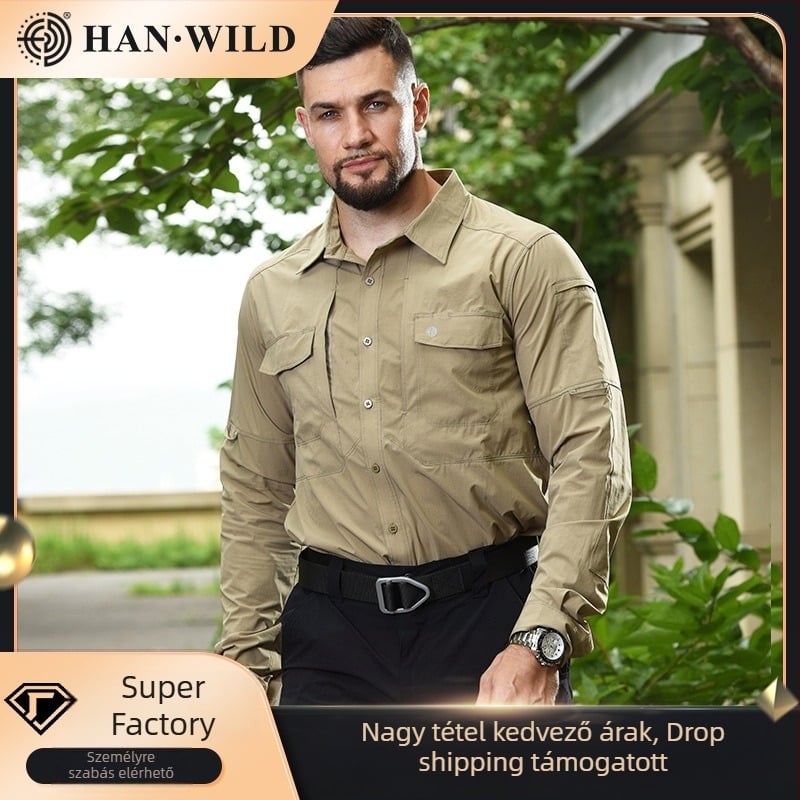 Hanye Outdoor Gyorsan száradó hosszú ujjú ing, nylon + spandex, uniszex, egyszínű minta, futás, kerékpározás és túrázás számára