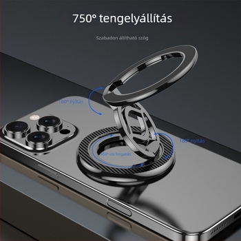 MagSafe kétoldalú mágneses tartó-állvány, fém kivitel, karbon rost textúra, 360°-os forgás, két-tengelyes összecsukható, könnyen hordozható