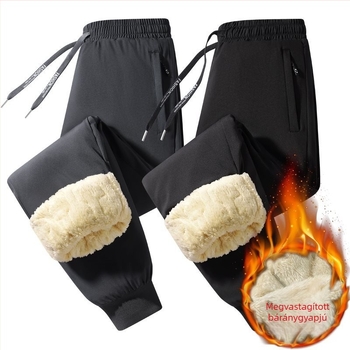 Férfi fleece pamut nadrág őszi–téli kültéri melegséggel, egyenes szabású, hosszú nadrág, fiatal és középkorú férfiak számára