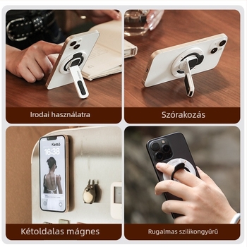 Telefontartó gyűrűs mágnessel - MagSafe, 360° forgás, asztali összecsukható, kettős mágneses tartó