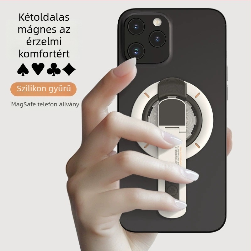 Telefontartó gyűrűs mágnessel - MagSafe, 360° forgás, asztali összecsukható, kettős mágneses tartó