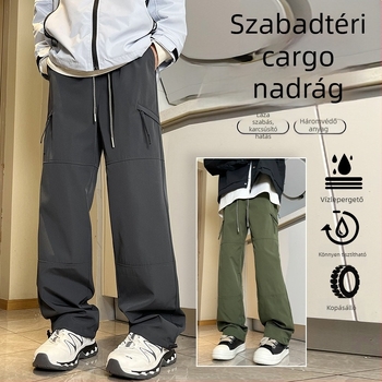 Férfi cargo nadrág sportos és kültéri utazásokhoz, szélálló és vízálló, karcolás- és kopásálló, egyenes szabású, több zseb, pamut-poliészter anyag