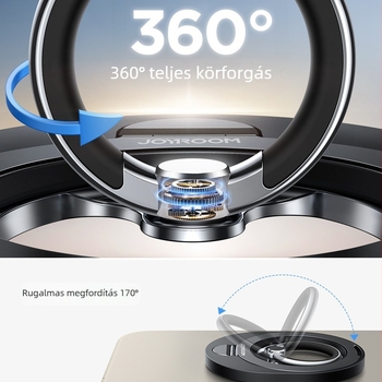 Forgatható és összecsukható mágneses gyűrűs tartó telefonhoz (cinkötvözet, ABS PC, szilikon)