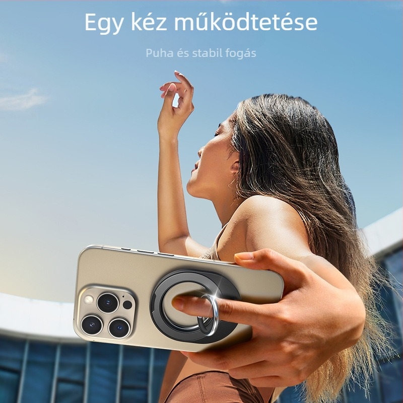 Forgatható és összecsukható mágneses gyűrűs tartó telefonhoz (cinkötvözet, ABS PC, szilikon)