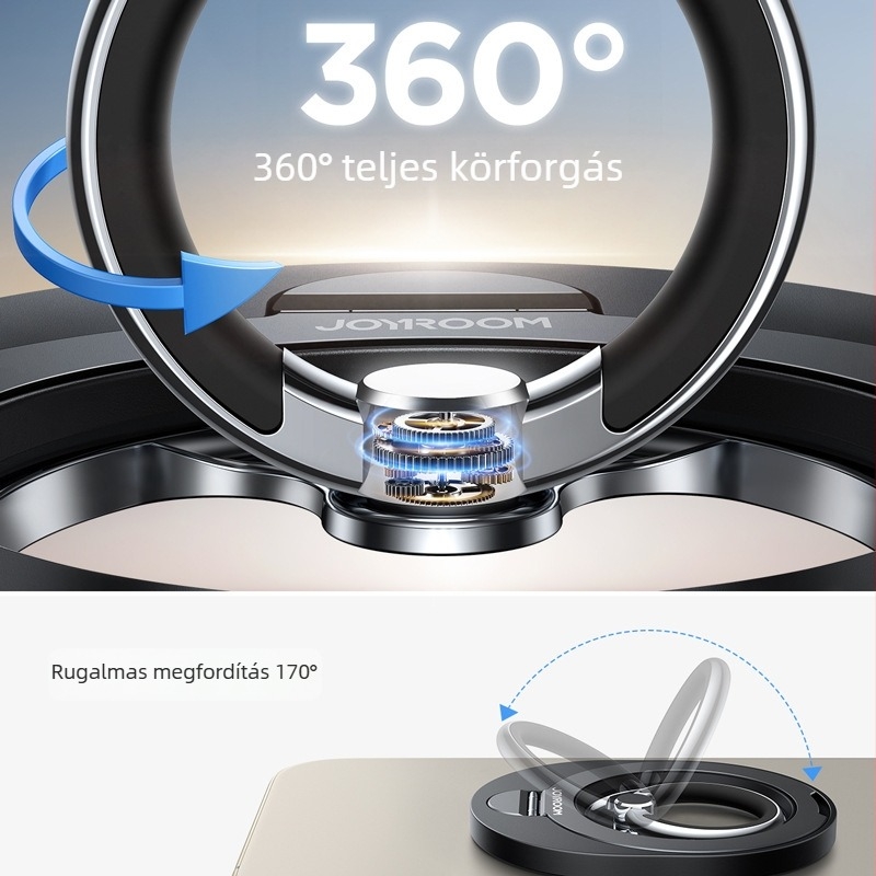 Forgatható és összecsukható mágneses gyűrűs tartó telefonhoz (cinkötvözet, ABS PC, szilikon)