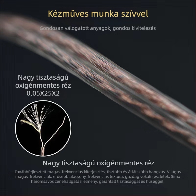 QDC KZ C Ningfan IEM cserekábel, oxigénmentes réz, kettős vezetők, 0.78 mm 2-pontos, 3.5 mm csatlakozó, HiFi