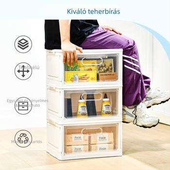 Összecsukható műanyag tároló szekrény, többszintes, porálló, kerekekkel, kapacitás 20–30 L