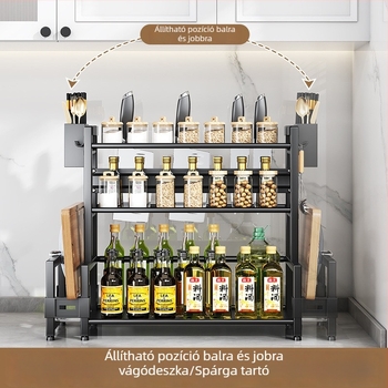 Forgatható konyhai tárolóállvány, többszintes fűszerraktár, kés- és evőpálcika tartó, fazekak fedőinek tartója