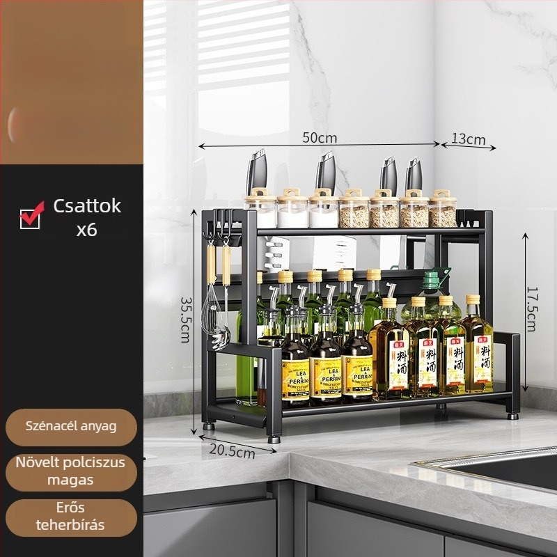 Forgatható konyhai tárolóállvány, többszintes fűszerraktár, kés- és evőpálcika tartó, fazekak fedőinek tartója