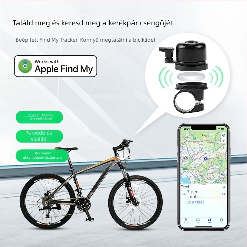 TRANGJAN P20 Rejtett Airtag kerékpárcsengő nyomkövető az iOS-hez – Alumínium + műszaki műanyag, 24.7 g, csengő funkció
