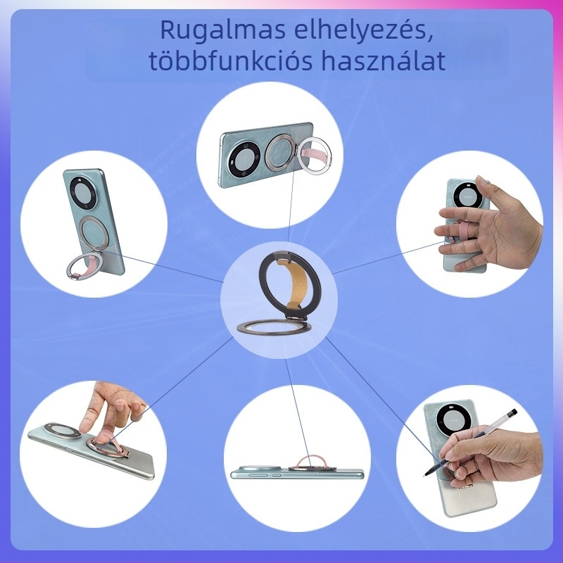 Telefon tartó pánttal és ujjgyűrűvel, fém + szilikon felépítés, New Glory Technology