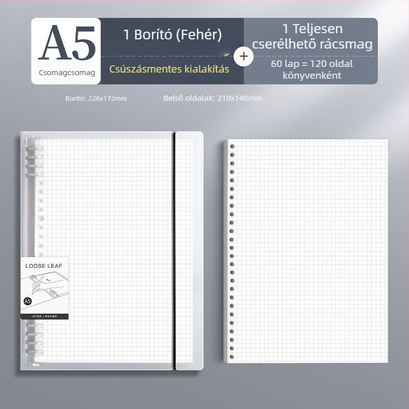 Deli kapcsos notesz, elérhető formátumok: A4/A5/B5, Dowling papír, 60 lap, B5/26 lyuk