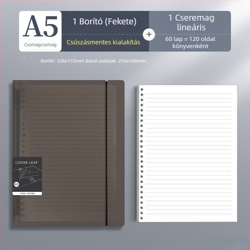 Deli kapcsos notesz, elérhető formátumok: A4/A5/B5, Dowling papír, 60 lap, B5/26 lyuk