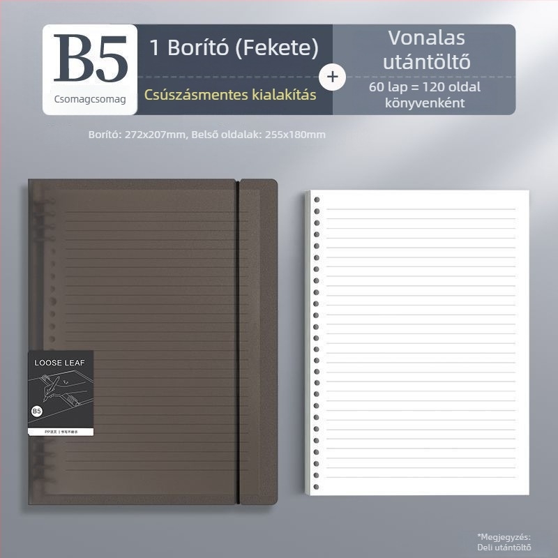 Deli kapcsos notesz, elérhető formátumok: A4/A5/B5, Dowling papír, 60 lap, B5/26 lyuk