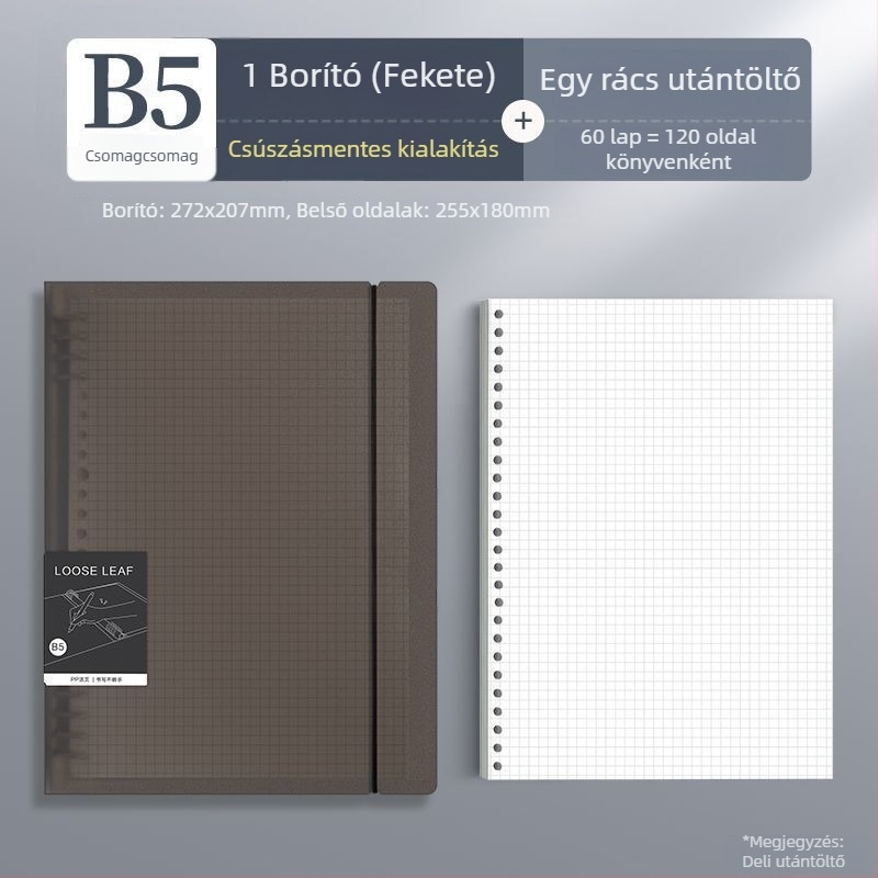 Deli kapcsos notesz, elérhető formátumok: A4/A5/B5, Dowling papír, 60 lap, B5/26 lyuk