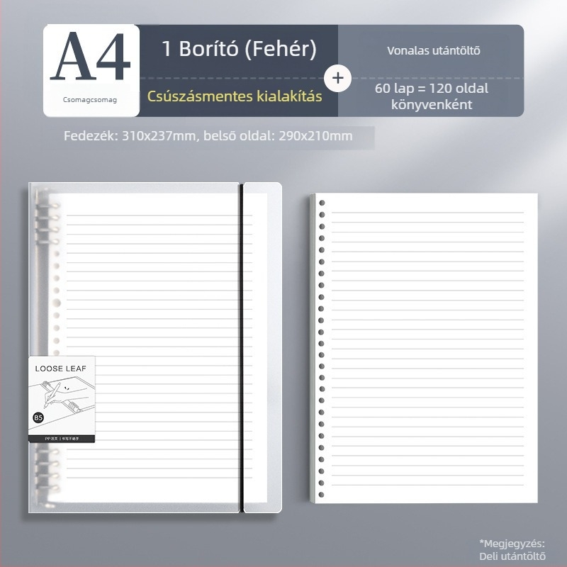 Deli kapcsos notesz, elérhető formátumok: A4/A5/B5, Dowling papír, 60 lap, B5/26 lyuk