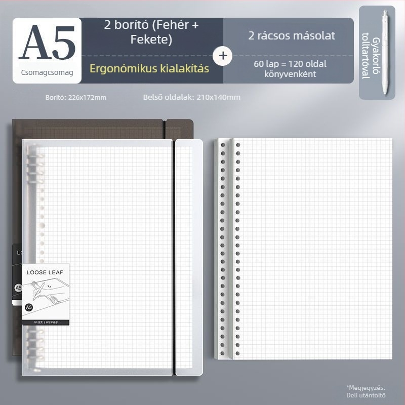 Deli kapcsos notesz, elérhető formátumok: A4/A5/B5, Dowling papír, 60 lap, B5/26 lyuk