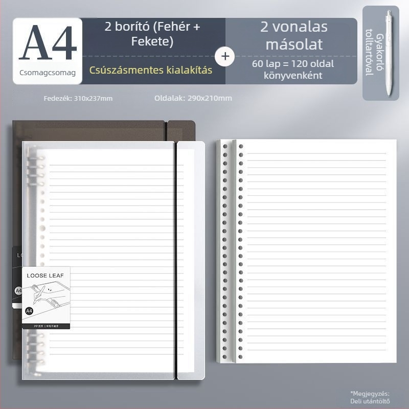 Deli kapcsos notesz, elérhető formátumok: A4/A5/B5, Dowling papír, 60 lap, B5/26 lyuk