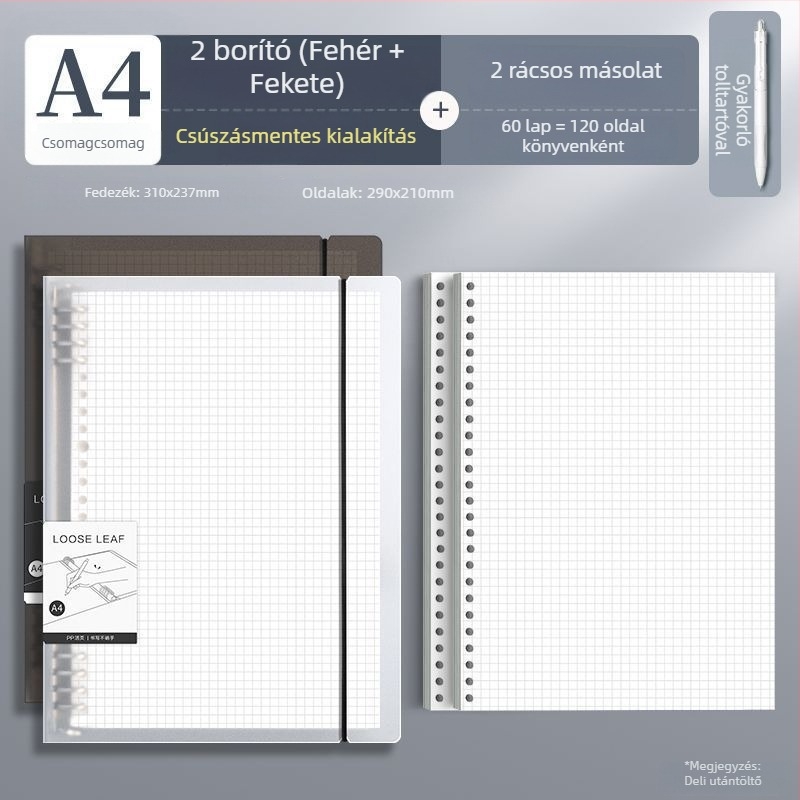 Deli kapcsos notesz, elérhető formátumok: A4/A5/B5, Dowling papír, 60 lap, B5/26 lyuk