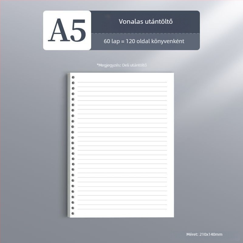 Deli kapcsos notesz, elérhető formátumok: A4/A5/B5, Dowling papír, 60 lap, B5/26 lyuk