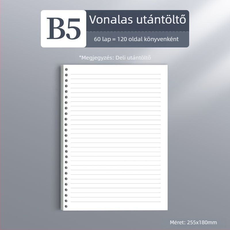 Deli kapcsos notesz, elérhető formátumok: A4/A5/B5, Dowling papír, 60 lap, B5/26 lyuk