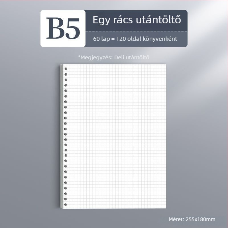 Deli kapcsos notesz, elérhető formátumok: A4/A5/B5, Dowling papír, 60 lap, B5/26 lyuk