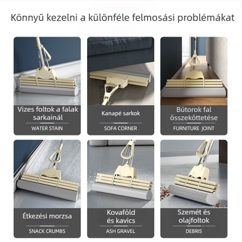 Szivacsos mop összecsukható fejjel, kézzel mosható, rozsdamentes acélszár, Collodion anyag