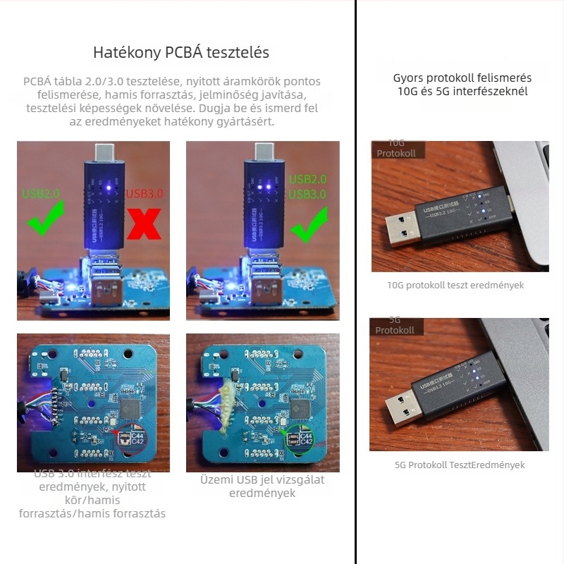 USB-tesztelő — Multifunkcionális USB-C Gen210G, sávszélesség, feszültség és áram mérése, jelprotokoll-detektálás