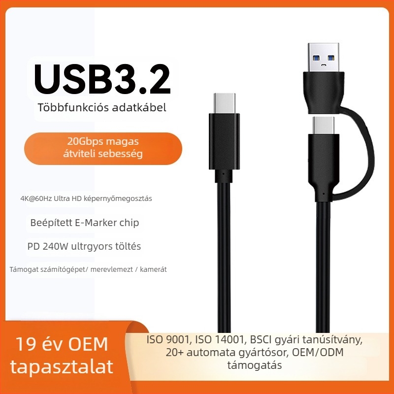Type-C külső HDD-ház USB 3.1 Gen2-vel, PD gyorstöltés, adatátvitel akár 10 Gbps, 0.5–1 m hosszú kábel