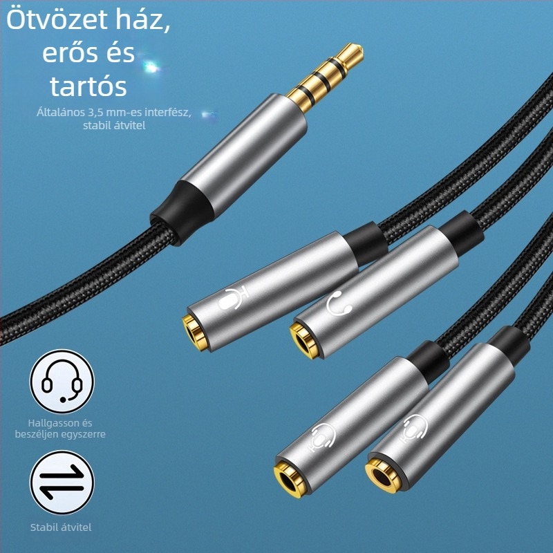 Digital Fox 3,5 mm-es audio splitter kábel 1–4 közös fejhallgatókhoz mikrofonnal — nylon mag, réz vezetők