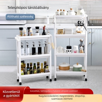 Kinyitható 3-szintes PP tárolóállvány – teleszkópos, mozgatható