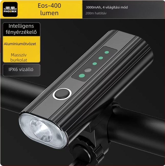 Phoenix kerékpár első lámpa – USB-tölthető, vízálló, 2000mAh éjszakai tekeréshez