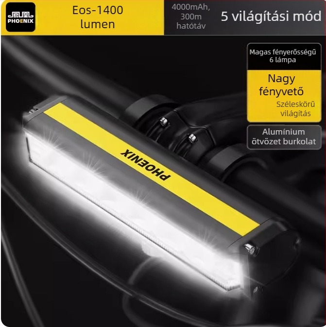 Phoenix kerékpár első lámpa – USB-tölthető, vízálló, 2000mAh éjszakai tekeréshez