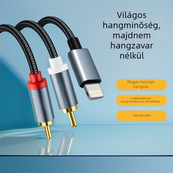 RCA összekötő kábel, Apple-kompatibilis, modell 1.2, ezüstbevonatos réz vezetők, üreges rézmag, digitális audió eszközökhöz
