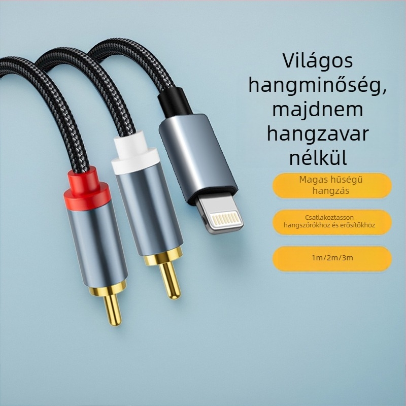 RCA összekötő kábel, Apple-kompatibilis, modell 1.2, ezüstbevonatos réz vezetők, üreges rézmag, digitális audió eszközökhöz