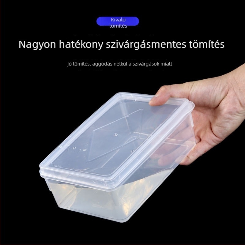 Élelmiszer-minőségű műanyag tárolóedény, zárható fedél, négyzet alakú, átlátszó, mikrohullámú sütőben használható, 1–5 L kapacitás