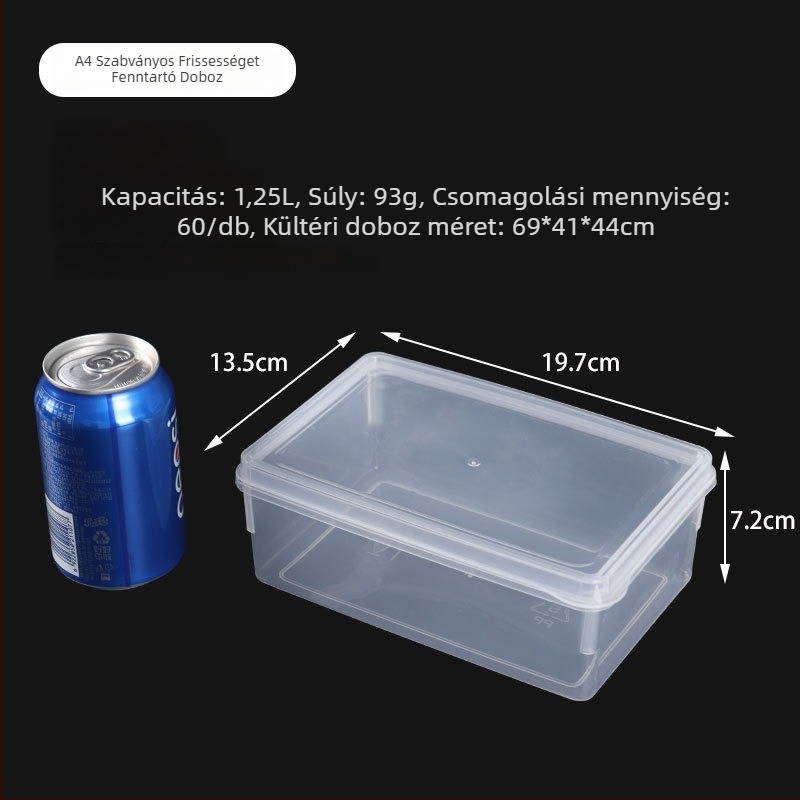 Élelmiszer-minőségű műanyag tárolóedény, zárható fedél, négyzet alakú, átlátszó, mikrohullámú sütőben használható, 1–5 L kapacitás