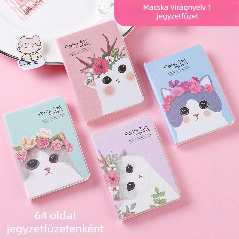 Meow Ears Notesz, PU borító, ragasztott kötés, papír 50 gsm, 50–100 oldal, japán-koreai cuki stílus