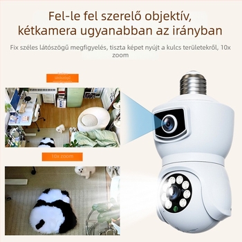 Kettős lencsés IP kamera lámpa E27-es rögzítésével, beltéri, 1080p teljes színű, okos megfigyelés, alacsony megvilágítás 0.001 lx, IR 15 m