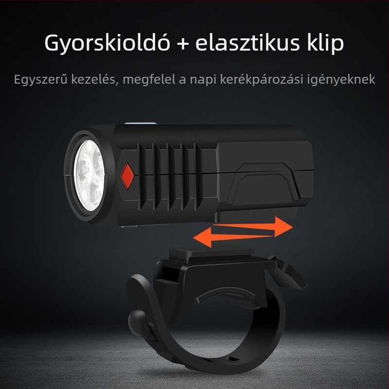 Elülső kerékpár lámpa USB-C töltéssel, snap szereléssel, kültéri éjszakai kerékpározáshoz.