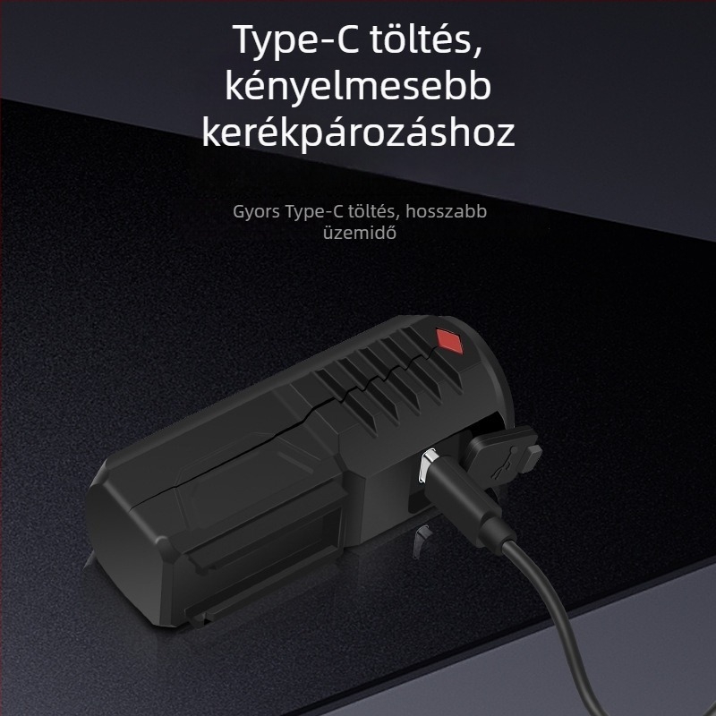 Elülső kerékpár lámpa USB-C töltéssel, snap szereléssel, kültéri éjszakai kerékpározáshoz.