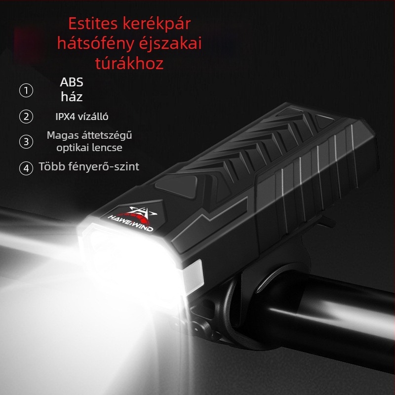 Elülső kerékpár lámpa USB-C töltéssel, snap szereléssel, kültéri éjszakai kerékpározáshoz.