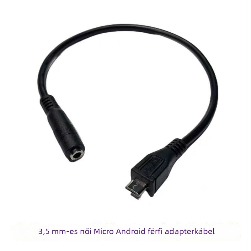 Audio kábel 3,5 mm → Micro-B adapterrel és Micro USB → 3,5 mm női csatlakozóval; réz vezető, nikkelezett külső, UL tanúsítvány; modell hzw2387