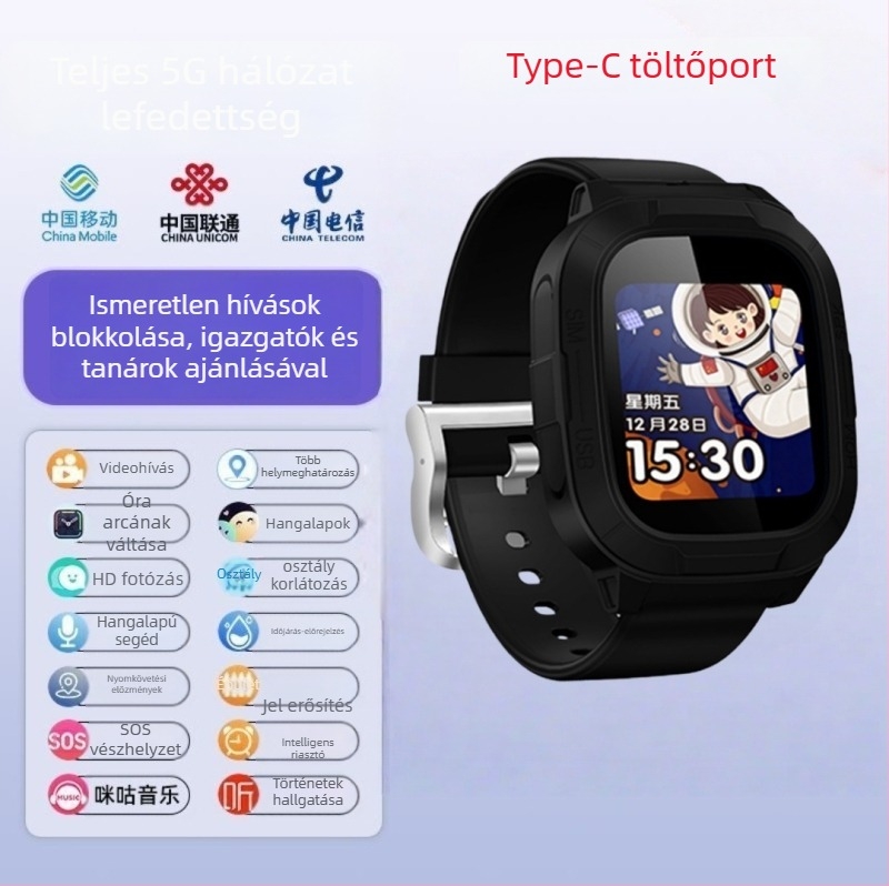 Gyerekeknek szóló okosóra SIM-kártya foglalattal, 1.44" TFT kijelző, 450 mAh akkumulátor, vízálló, fénykép és videohívás