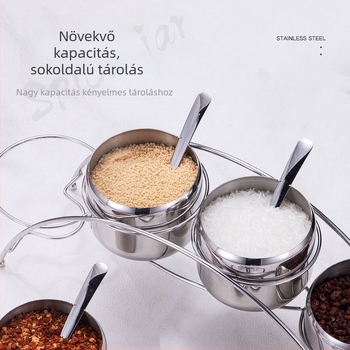 304 rozsdamentes acél fűszertartó pohár kanállal és fedővel, éttermeknek és BBQ üzleteknek, szilárd fűszerekhez, logó nyomtatása elérhető