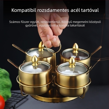 304 rozsdamentes acél fűszertartó pohár kanállal és fedővel, éttermeknek és BBQ üzleteknek, szilárd fűszerekhez, logó nyomtatása elérhető