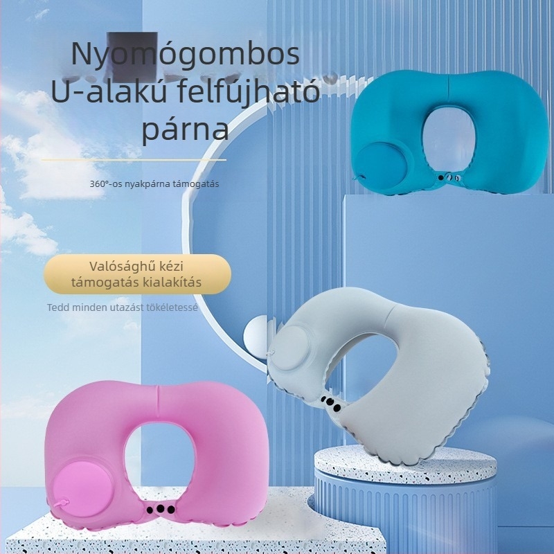 TPU laminált anyagú U-formájú felfújható nyakpárna, hordozható utazásokhoz és irodai pihenéshez